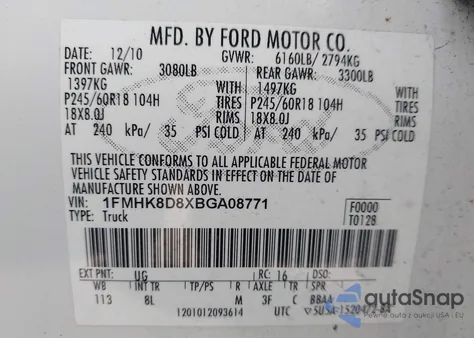 2011 Ford Explorer Xlt из США, поврежденный, VIN 1FMHK8D8XBGA08771